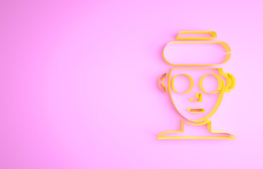 Sticker - Yellow Facial cosmetic mask icon isolated on pink background. Cosmetology, medicine and health care. Minimalism concept. 3d illustration 3D render.