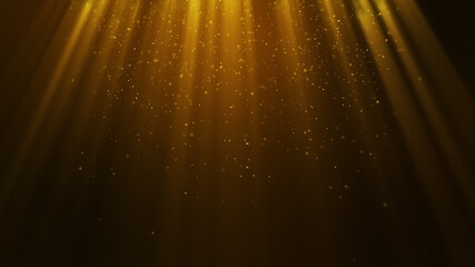 Wall Mural - Dark Yellow Gold particle form abstract background with falling and flicker light beam ray particles.3D Rendering.