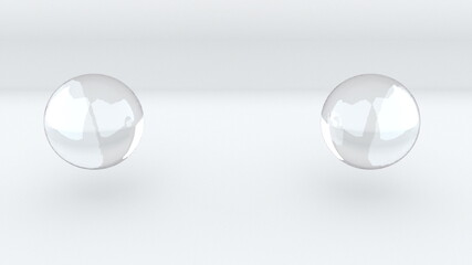 Poster - 3D rendering abstract background. Computer generated two transparent glass metaballs merge into one