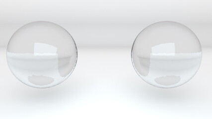Poster - 3D rendering abstract background. Computer generated two transparent glass metaballs merge into one