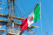 Italian Navy flag waving on the training ship of the Italian Navy 