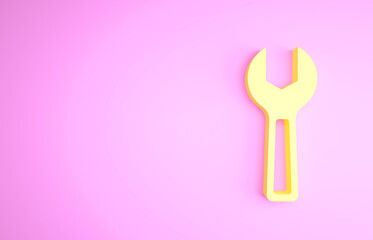 Yellow Wrench spanner icon isolated on pink background. Minimalism concept. 3d illustration 3D render.