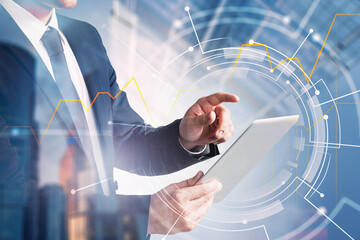 Poster - Man with tablet, network interface