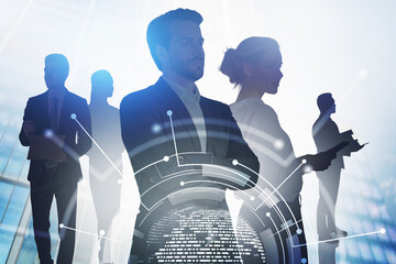 Poster - Business people in city, network interface