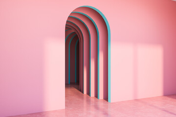 Wall Mural - Pink corridor with arched doorway