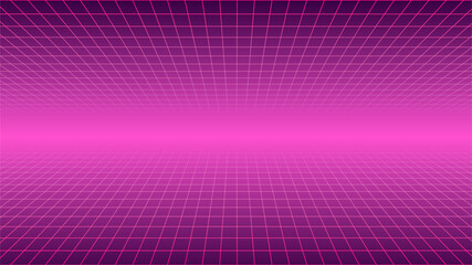 Poster - Abstract wireframe landscape 1980s style. Retro futuristic vector grid. Technology neon background.
