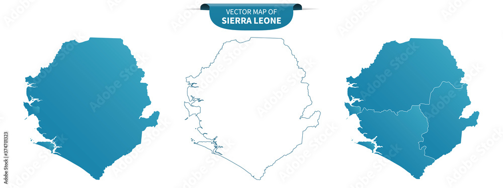blue colored political maps of Sierre Leone isolated on white ...