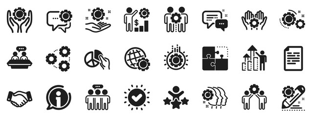 Aufkleber - Business strategy, handshake and people collaboration. Employees benefits icons. Teamwork, social responsibility, people relationship icons. Growth chart, employees benefits. Vector