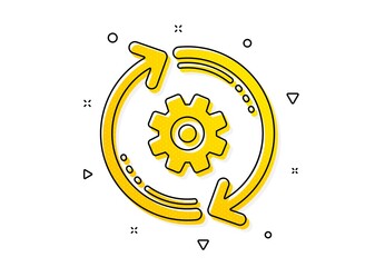 Aufkleber - Engineering tool sign. Cogwheel icon. Cog gear, refresh settings symbol. Yellow circles pattern. Classic cogwheel icon. Geometric elements. Vector