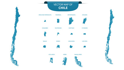 Wall Mural - blue colored political maps of chile isolated on white background