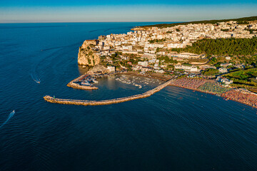 aerial drone view of peschici coastal town in gargano puglia italy