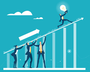 Wall Mural - Business team holding arrow in order to keep business growing, support and develop business project, control, financial success, advisory, solving the problems. Business concept illustration.