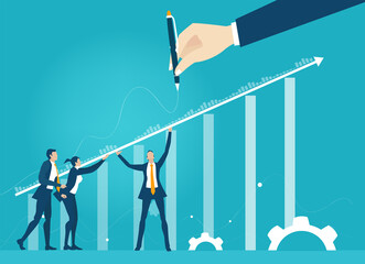 Wall Mural - Business team holding arrow in order to keep business growing, support and develop business project, control, financial success, advisory, solving the problems. Business concept illustration.