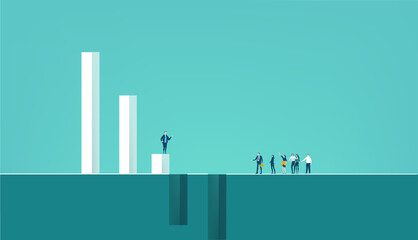 Wall Mural - Business people standing next to growth bars, moving around carefully in order to avoid to fall down to the negative rate. Business concept illustration.