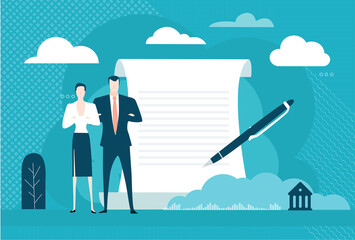 Wall Mural - Business people signing contract. Business concept illustration.