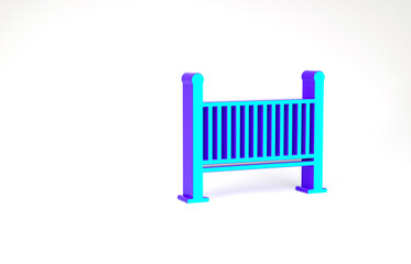 Sticker - Turquoise Baby crib cradle bed icon isolated on white background. Minimalism concept. 3d illustration 3D render.