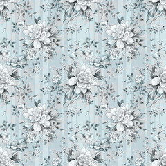   Seamless pattern lovely roses and peonies with foliage