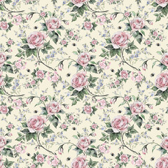  Seamless pattern lovely roses and peonies with foliage