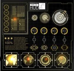 Poster - Futuristic Vector HUD Interface Screen Design. Digital callouts titles. HUD UI GUI futuristic user interface screen elements set. High tech screen for video game. Sci-fi concept design.