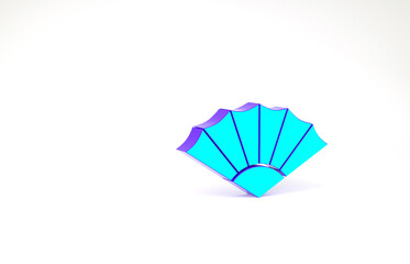 Wall Mural - Turquoise Traditional paper chinese or japanese folding fan icon isolated on white background. Minimalism concept. 3d illustration 3D render.