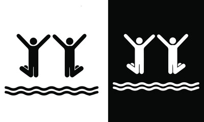 two people jumping in water icon vector design 