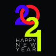 Happy 2021 new year. Bright festive colors on black background. Vector EPS 10 illustration. 