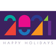 2021 Seasons Greetings. Very colorful, dynamic,  modern, design on purple background. 