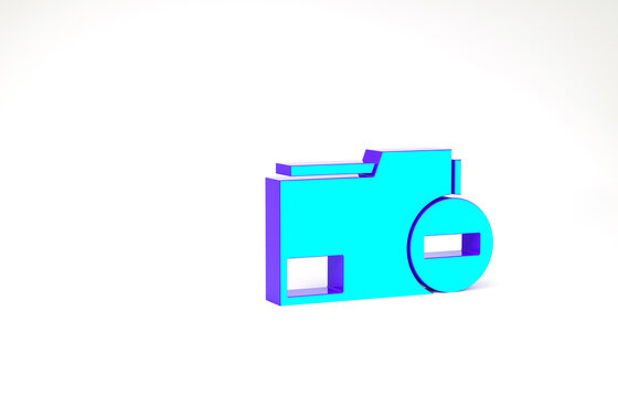 Turquoise Document folder with minus icon isolated on white background. Clear document. Remove file document. Delete information file. Minimalism concept. 3d illustration 3D render.