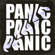 Typography design. Scewing the word PANIC and bringing a splash of purple color in black and white design  reinforce the meaning of the text.