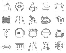 Set Of Traffic Line Vector Icons.