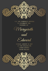 Wall Mural - Wedding invitation card template with gold foil pattern. laser cut frame border design