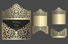 Ornate Laser Cut Wedding Invitation Pocket Fold Envelope Design. Cutting Plotter Template.