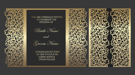 Wall Mural - Gate fold laser cut wedding invitation. Vector template for laser cutting.