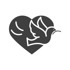 Poster - pigeon with branch heart love, human rights day, silhouette icon design