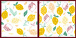 Set of Seamless patterns with lemons on white background
