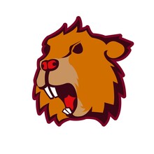 Beaver Or Groundhog Head Emblem With Open Mouth On White Background