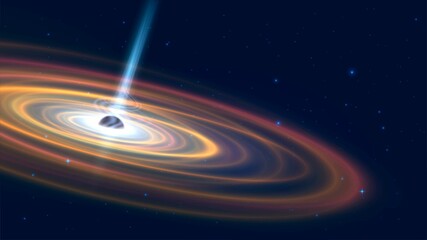 Wall Mural - vector illustration with space landscape: black hole or quasar with bright disk