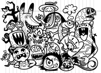 Wall Mural - Cute hand drawn Halloween doodles, vector illustration