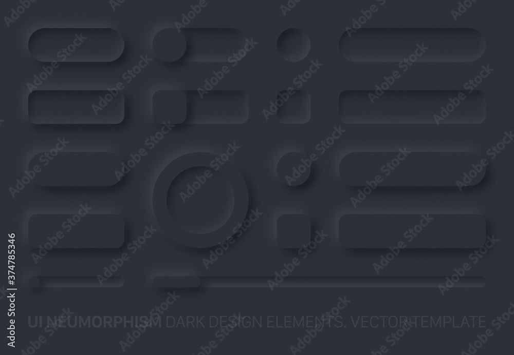 Neumorphic Vector UI Design Elements Set Dark Version. UI Components ...
