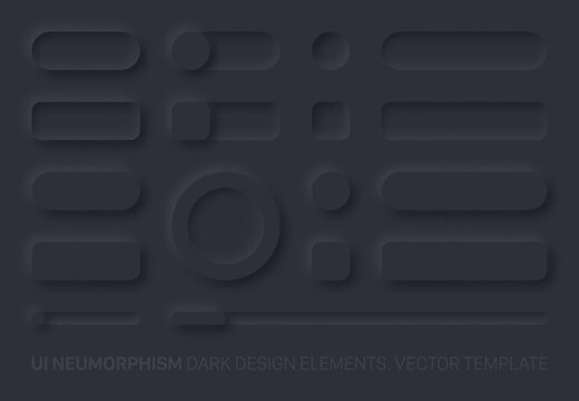 neumorphic vector ui design elements set dark version. ui components and shapes buttons, bars, switc