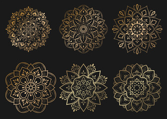 Wall Mural - Set of mandala with floral ornament pattern,Vector mandala relaxation patterns unique design with nature style, Hand drawn pattern,Mandala template for page decoration cards, book, logos