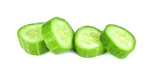 Wall Mural - Fresh cucumber slice isolated on white background