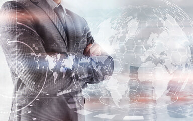 Wall Mural - business finance concept double exposure trading stock control panel strategy marketing.