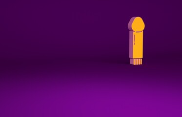 Orange Dildo vibrator for sex games icon isolated on purple background. Sex toy for adult. Vaginal exercise machines for intimate. Minimalism concept. 3d illustration 3D render.