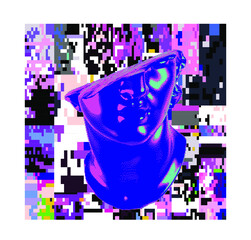 Poster - Fragmentary marble of plaster bust in bitmap pixel art style. Vaporwave and cyberpunk aesthetics from the 80s like in old video games.