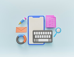 Poster - smartphone business content writing, research, marketing concept. 3d rendering