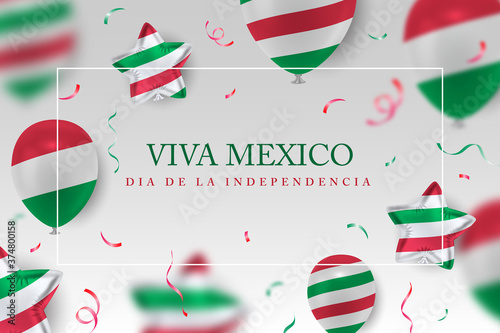 Fotomural Viva mexico Independence Day vector background with realistic 3d balloons
