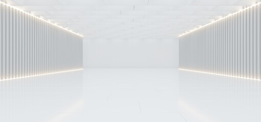 Wall Mural - Abstract architectural minimalistic background. Contemporary showroom. Modern concrete exhibition stand. Empty gallery. Backlight. 3D illustration and rendering.