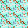 Farm animals seamless pattern. Collection of cartoon cute baby animals. Cow, sheep, goat, horse, donkey, pig, cock. 