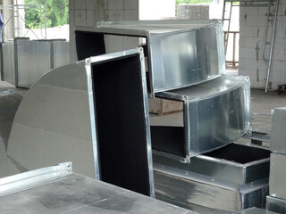 KUALA LUMPUR, MALAYSIA - AUGUST 31, 2019: Air-condition and ventilation duct under construction at the construction site. Distributing cool air and control the room's temperature.  